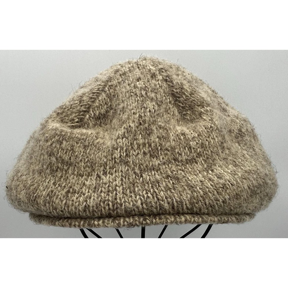 Lands End Wool Newsboy Cabbie Flat Hat Cap USA Made Vintage Cream Herringbone